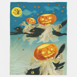 Vintage Halloween Pumpkin-Geister und Schwarze Kat Fleecedecke
