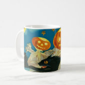 Vintage Halloween Pumpkin-Geister und Schwarze Kat Kaffeetasse (Vorderseite Links)