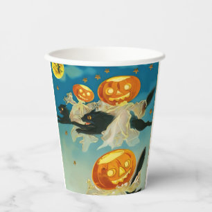 Vintage Halloween Pumpkin-Geister und Schwarze Kat Pappbecher