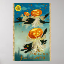 Vintage Halloween Pumpkin-Geister und Schwarze Kat