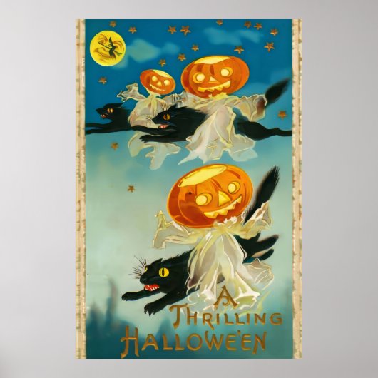 Vintage Halloween Pumpkin-Geister und Schwarze Kat Poster (Vorne)