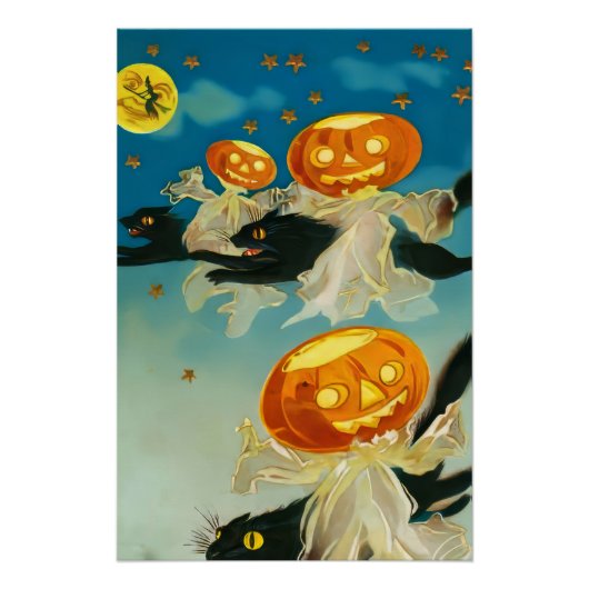 Vintage Halloween Pumpkin-Geister und Schwarze Kat Poster (Vorderseite)