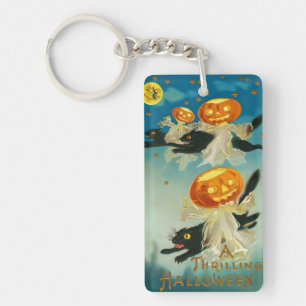 Vintage Halloween Pumpkin-Geister und Schwarze Kat Schlüsselanhänger