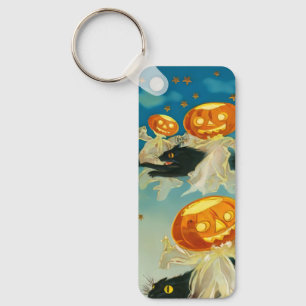 Vintage Halloween Pumpkin-Geister und Schwarze Kat Schlüsselanhänger