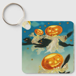 Vintage Halloween Pumpkin-Geister und Schwarze Kat Schlüsselanhänger