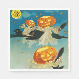 Vintage Halloween Pumpkin-Geister und Schwarze Kat Serviette