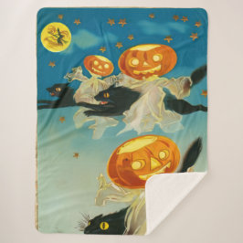 Vintage Halloween Pumpkin-Geister und Schwarze Kat Sherpadecke