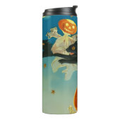 Vintage Halloween Pumpkin-Geister und Schwarze Kat Thermosbecher (Nach links gedreht)