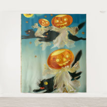 Vintage Halloween Pumpkin-Geister und Schwarze Kat