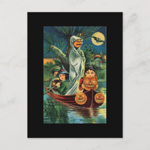 Vintage Halloween Pumpkin Ghost Postcard Postkarte