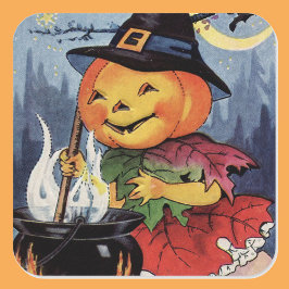Vintage Halloween Pumpkin-Hexenkopfklemme Quadratischer Aufkleber