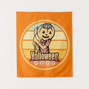 VINTAGE HALLOWEEN PUMPKIN MIT AX UND SKULL WANDTEPPICH