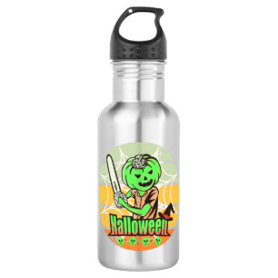VINTAGE HALLOWEEN PUMPKIN MIT CHAINSAW UND SKULL EDELSTAHLFLASCHE