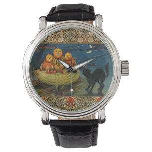 Vintage Halloween Pumpkins Black Cat Armbanduhr