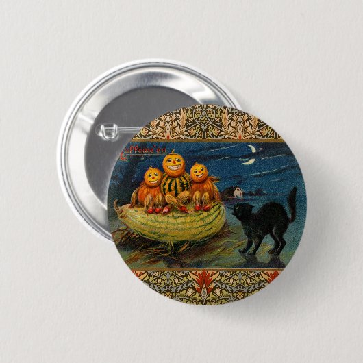 Vintage Halloween Pumpkins Black Cat Button (Vorne & Hinten)