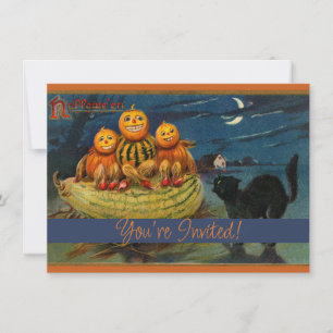 Vintage Halloween Pumpkins Black Cat Einladung