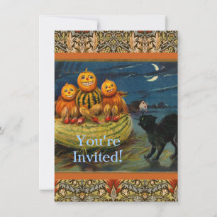 Vintage Halloween Pumpkins Black Cat Einladung