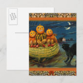 Vintage Halloween Pumpkins Black Cat Einladungspostkarte (Vorne/Hinten)
