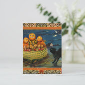 Vintage Halloween Pumpkins Black Cat Einladungspostkarte (Stehend Vorderseite)