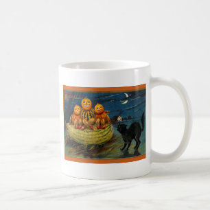 Vintage Halloween Pumpkins Black Cat Kaffeetasse