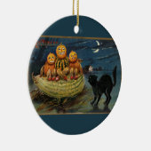 Vintage Halloween Pumpkins Black Cat Keramikornament (Rechts)
