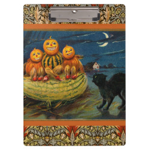 Vintage Halloween Pumpkins Black Cat Klemmbrett
