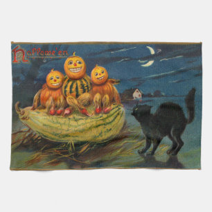 Vintage Halloween Pumpkins Black Cat Küchentuch