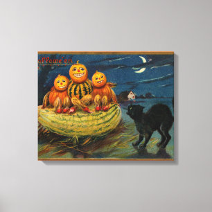Vintage Halloween Pumpkins Black Cat Leinwanddruck