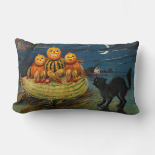 Vintage Halloween Pumpkins Black Cat Lendenkissen