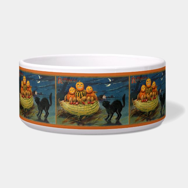 Vintage Halloween Pumpkins Black Cat Napf (Vorderseite)
