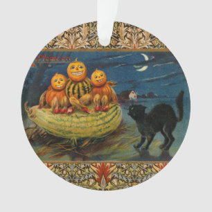 Vintage Halloween Pumpkins Black Cat Ornament