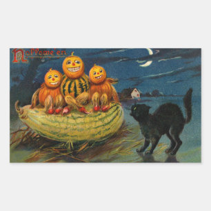 Vintage Halloween Pumpkins Black Cat Rechteckiger Aufkleber