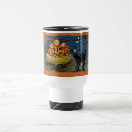 Vintage Halloween Pumpkins Black Cat Reisebecher (Mittel)