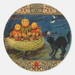 Vintage Halloween Pumpkins Black Cat Runder Aufkleber