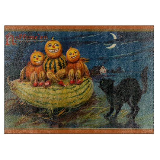 Vintage Halloween Pumpkins Black Cat Schneidebrett (Vorderseite)