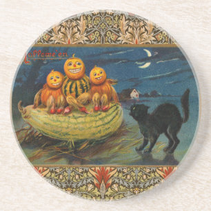 Vintage Halloween Pumpkins Black Cat Untersetzer