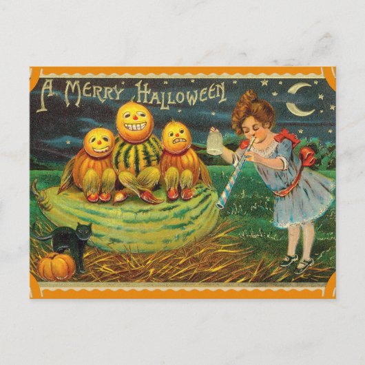 Vintage Halloween Pumpkins Card Feiertagspostkarte (Vorderseite)