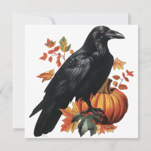 Vintage-Halloween-Rabe und Kürbis Herbstlaub Karte