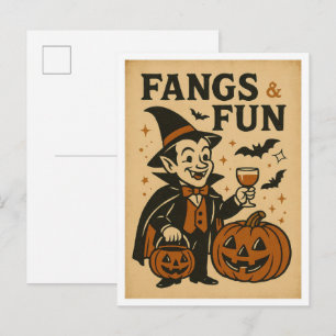 Vintage-Halloween-Reißzähne und Spaß Postkarte