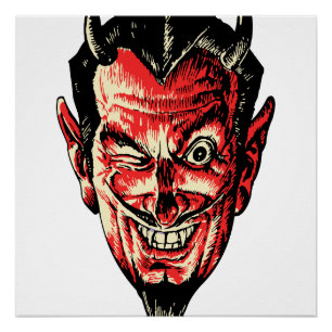 Vintage-Halloween-Rot-Teufelskopf Poster
