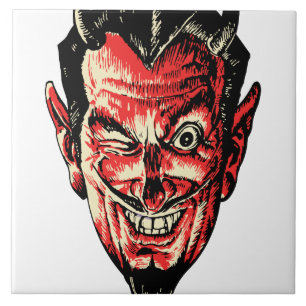 Vintage-Halloween-Roterteufelskopf Fliese