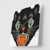 Vintage Halloween Scared Black Cat Quadratische Wanduhr (Winkel)