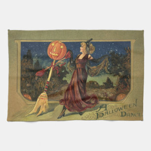Vintage Halloween, schöne tanzende Hexe Geschirrtuch