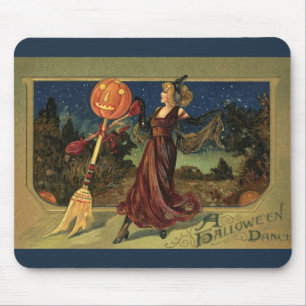 Vintage Halloween, schöne tanzende Hexe Mousepad