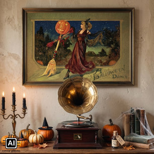Vintage Halloween, schöne tanzende Hexe Poster