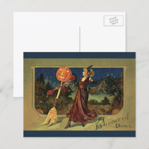 Vintage Halloween, schöne tanzende Hexe Postkarte