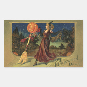 Vintage Halloween, schöne tanzende Hexe Rechteckiger Aufkleber
