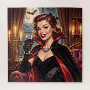 Vintage Halloween schöne Vampir-Pin-up-Dame Puzzle