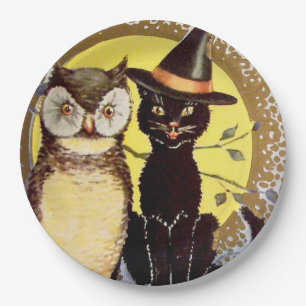 vintage Halloween schwarze Katze Eule Party Pappteller