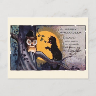 Vintage Halloween schwarze Katze Eule viktorianisc Postkarte